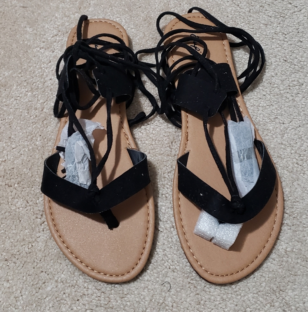 Black Stretch Suede Qupid Women's Sandals, Style ATHENA-1169, in Size 8.5 - Picture 2 of 5
